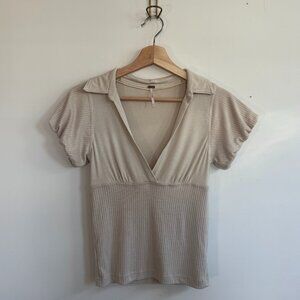 Free People Women's Beige Knit Molly Collared Tee Size XS